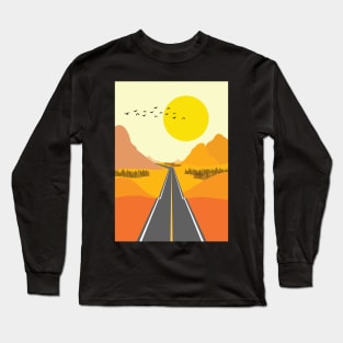 Minimalist Modern Autumn Sunset Road Trip Graphic Art Long Sleeve T-Shirt